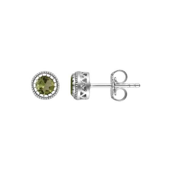 Peridot August Birthstone 8mm Stud Earrings in 14k White Gold