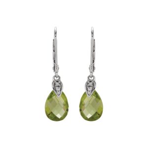 Peridot Briolette & Diamond Lever Back Earrings in 14k White Gold