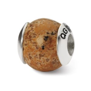 Picture Jasper Stone & Sterling Silver Bead Charm, 10mm