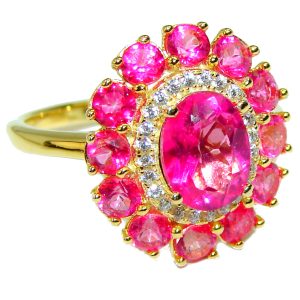 Pink Dream 17.5 carat Pink Kunzite 14K Gold over .925 Silver handcrafted Cocktail Ring s. 7