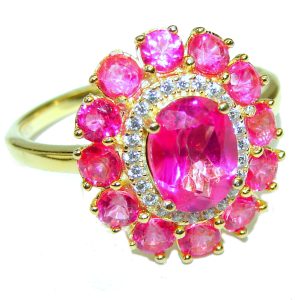 Pink Dream 17.5 carat Pink Topaz 14K Gold over .925 Silver handcrafted Huge Cocktail Ring s. 8