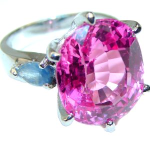 Pink Dream 20.5 carat Pink Topaz .925 Silver handcrafted Huge Cocktail Ring s. 6