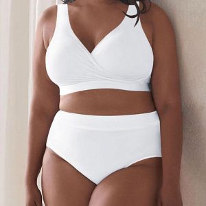 Plus Size Bathing Suits Solid Pleated Tummy Control Swimwear