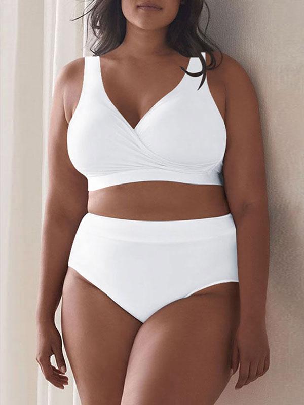 Plus Size Bathing Suits Solid Pleated Tummy Control Swimwear