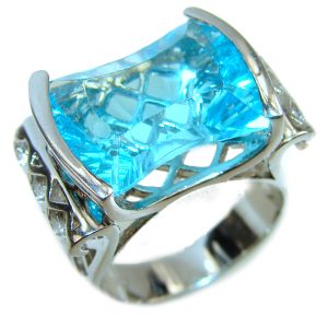 Poseidon Swiss Blue Topaz .925 Sterling Silver handmade Ring size 7 3/4