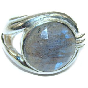 Precious 10.5 carat faceted shimmering Labradorite .925 Sterling Silver handcrafted ring size 7 3/4