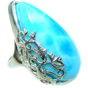 Precious Blue Larimar .925 Sterling Silver handmade ring size 5 3/4