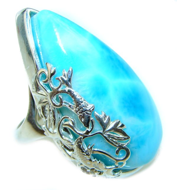 Precious Blue Larimar .925 Sterling Silver handmade ring size 5 3/4