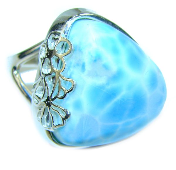 Precious Blue Larimar .925 Sterling Silver handmade ring size 6 1/4