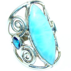 Precious Blue Larimar .925 Sterling Silver handmade ring size 6