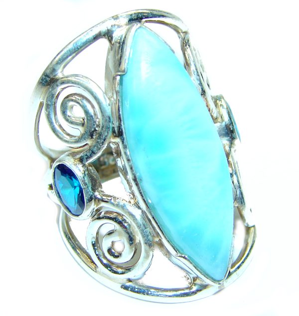 Precious Blue Larimar .925 Sterling Silver handmade ring size 6