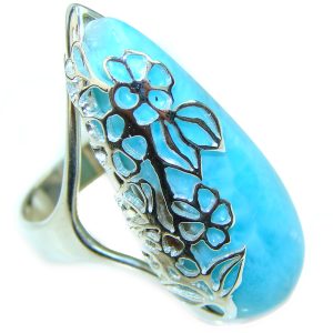 Precious Blue Larimar .925 Sterling Silver handmade ring size 7