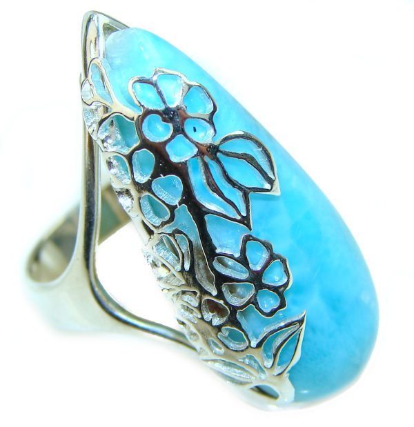 Precious Blue Larimar .925 Sterling Silver handmade ring size 7