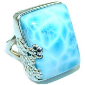 Precious Blue Larimar .925 Sterling Silver handmade ring size 7 1/2