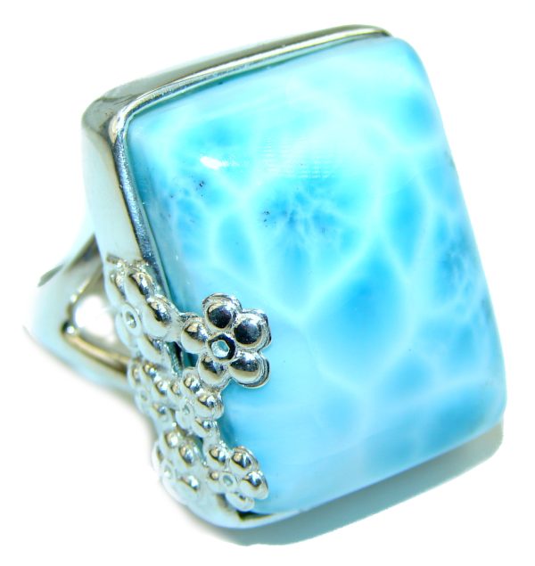 Precious Blue Larimar .925 Sterling Silver handmade ring size 7 1/2