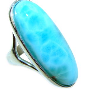 Precious Blue Larimar .925 Sterling Silver handmade ring size 7