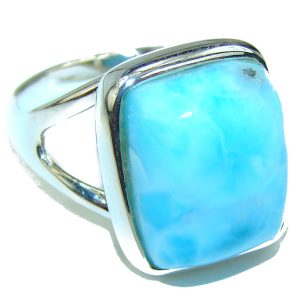 Precious Blue Larimar .925 Sterling Silver handmade ring size 7 3/4