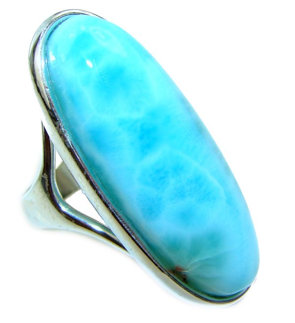 Precious Blue Larimar .925 Sterling Silver handmade ring size 7