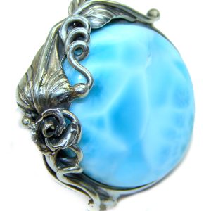 Precious Blue Larimar .925 Sterling Silver handmade ring size 7 adjustable