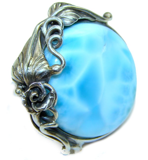 Precious Blue Larimar .925 Sterling Silver handmade ring size 7 adjustable