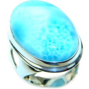 Precious Blue Larimar .925 Sterling Silver handmade ring size 7 adjustable