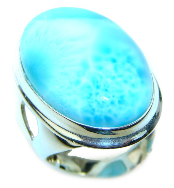 Precious Blue Larimar .925 Sterling Silver handmade ring size 7 adjustable