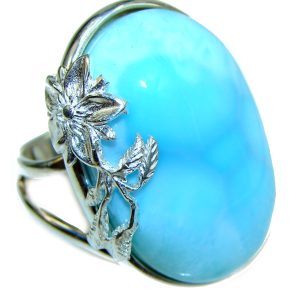 Precious Blue Larimar .925 Sterling Silver handmade ring size 7 adjustable