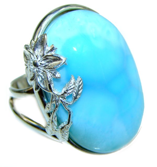 Precious Blue Larimar .925 Sterling Silver handmade ring size 7 adjustable