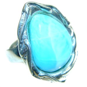 Precious Blue Larimar .925 Sterling Silver handmade ring size 7 adjustable