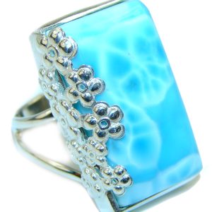 Precious Blue Larimar .925 Sterling Silver handmade ring size 7 adjustable