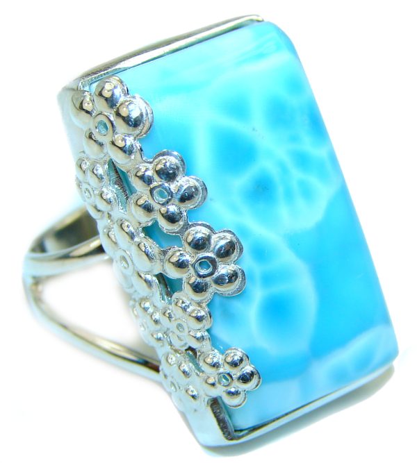 Precious Blue Larimar .925 Sterling Silver handmade ring size 7 adjustable