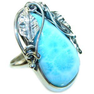 Precious Blue Larimar .925 Sterling Silver handmade ring size 7 adjustable