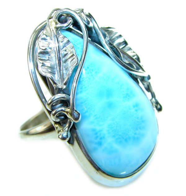 Precious Blue Larimar .925 Sterling Silver handmade ring size 7 adjustable