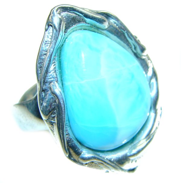 Precious Blue Larimar .925 Sterling Silver handmade ring size 7 adjustable