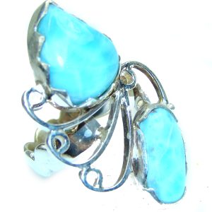 Precious Blue Larimar .925 Sterling Silver handmade ring size 8