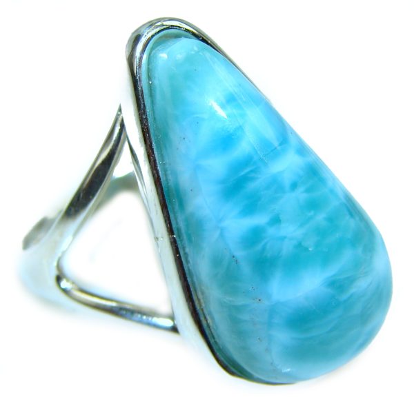 Precious Blue Larimar .925 Sterling Silver handmade ring size 8 1/2