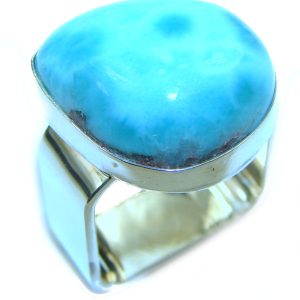 Precious Blue Larimar .925 Sterling Silver handmade ring size 8