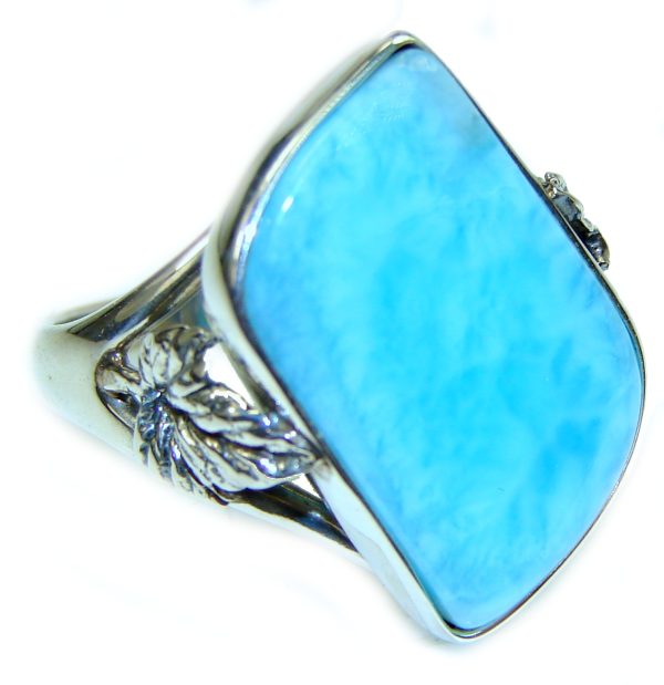 Precious Blue Larimar .925 Sterling Silver handmade ring size 8 3/4