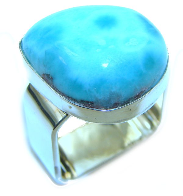 Precious Blue Larimar .925 Sterling Silver handmade ring size 8