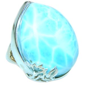 Precious Blue Larimar .925 Sterling Silver handmade ring size 8 adjustable