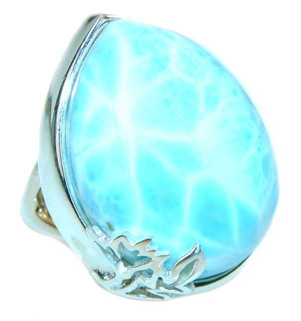 Precious Blue Larimar .925 Sterling Silver handmade ring size 8 adjustable