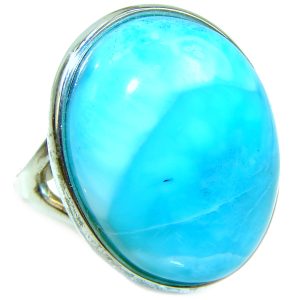 Precious Blue Larimar .925 Sterling Silver handmade ring size 9