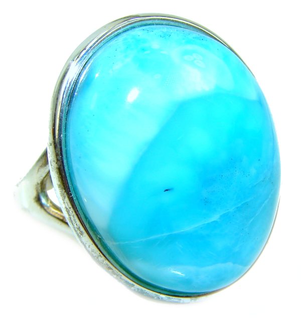 Precious Blue Larimar .925 Sterling Silver handmade ring size 9