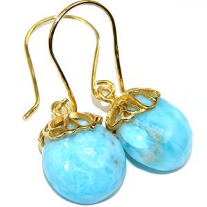 Precious Blue Larimar 14K Gold over .925 Sterling Silver handmade earrings