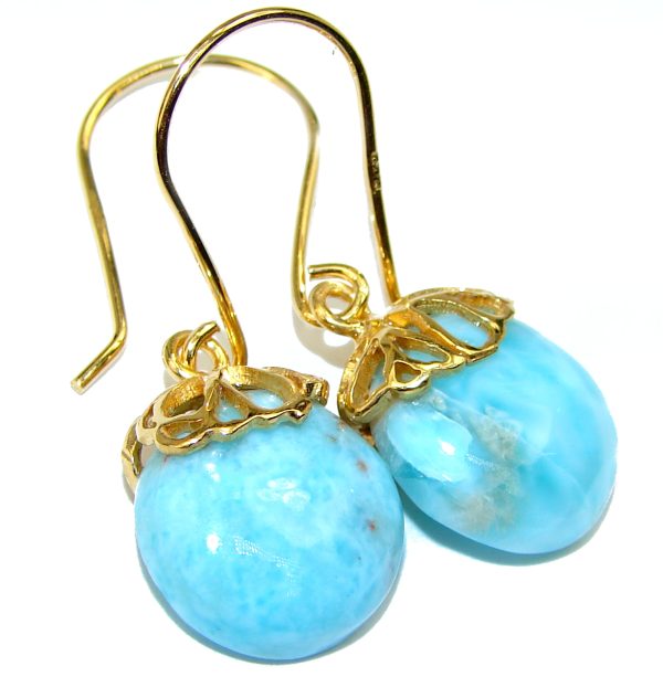 Precious Blue Larimar 14K Gold over .925 Sterling Silver handmade earrings