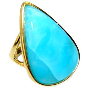 Precious Blue Larimar 14K Gold over .925 Sterling Silver handmade ring size 6 1/4