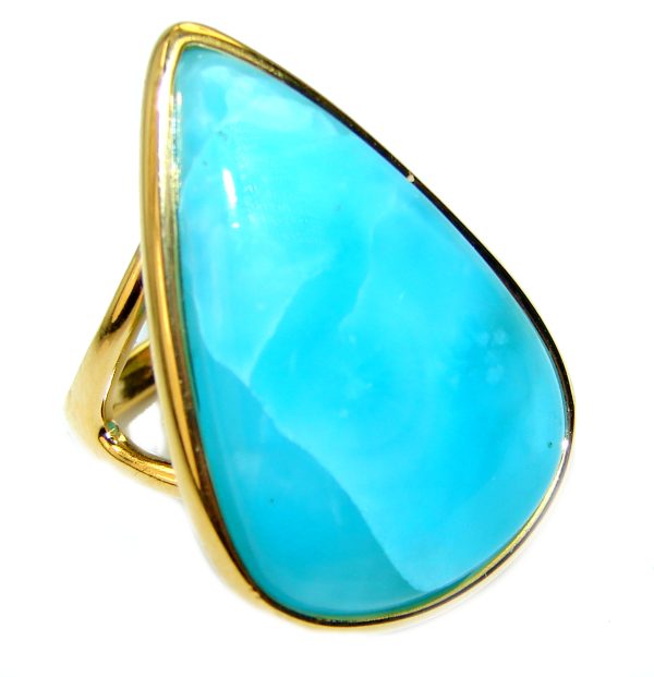 Precious Blue Larimar 14K Gold over .925 Sterling Silver handmade ring size 6 1/4