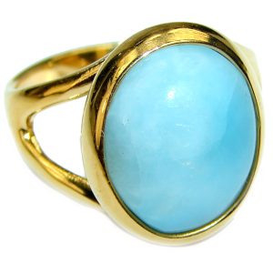 Precious Blue Larimar 14K Gold over .925 Sterling Silver handmade ring size 6