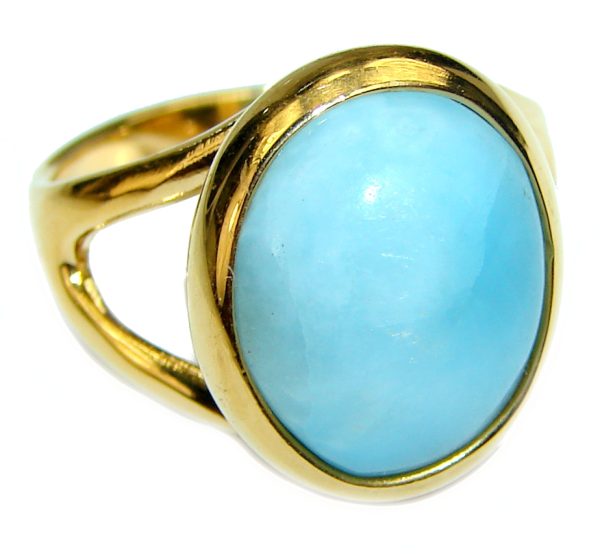 Precious Blue Larimar 14K Gold over .925 Sterling Silver handmade ring size 6