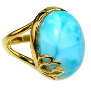 Precious Blue Larimar 14K Gold over .925 Sterling Silver handmade ring size 7 1/2